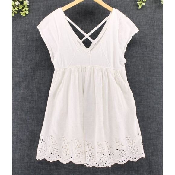 Anthropologie Daily Practice Women's White Eyelet Lace Mini Dress Sz XS P - Picture 2 of 10